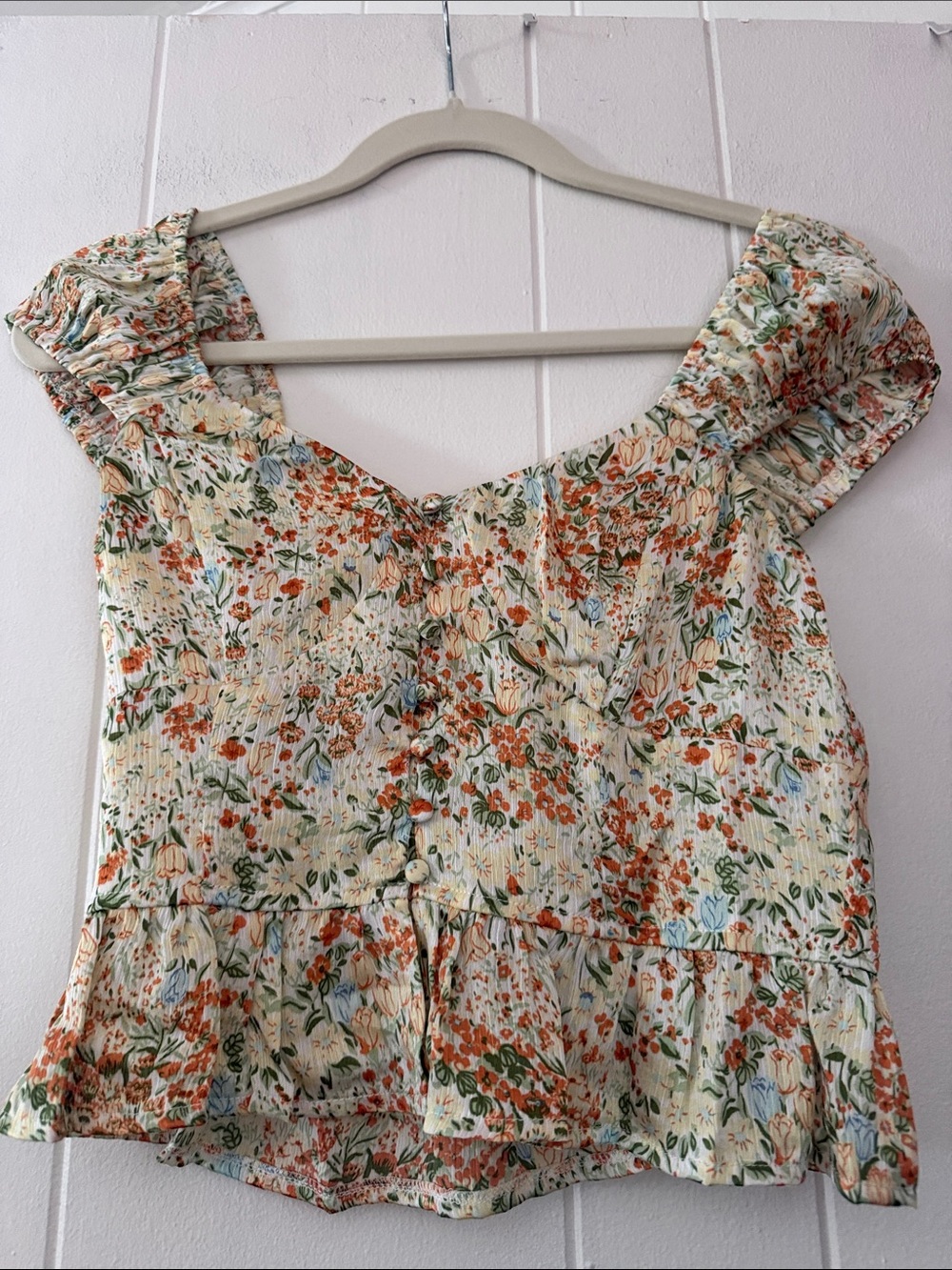Promesa Floral Smocked Top in Cream, Orange & Green